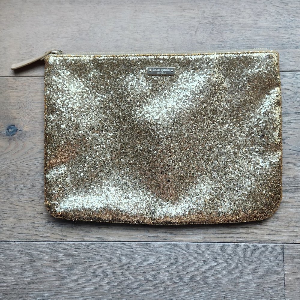 Kate Spade Bag Gold-Glitter Envelope Clutch